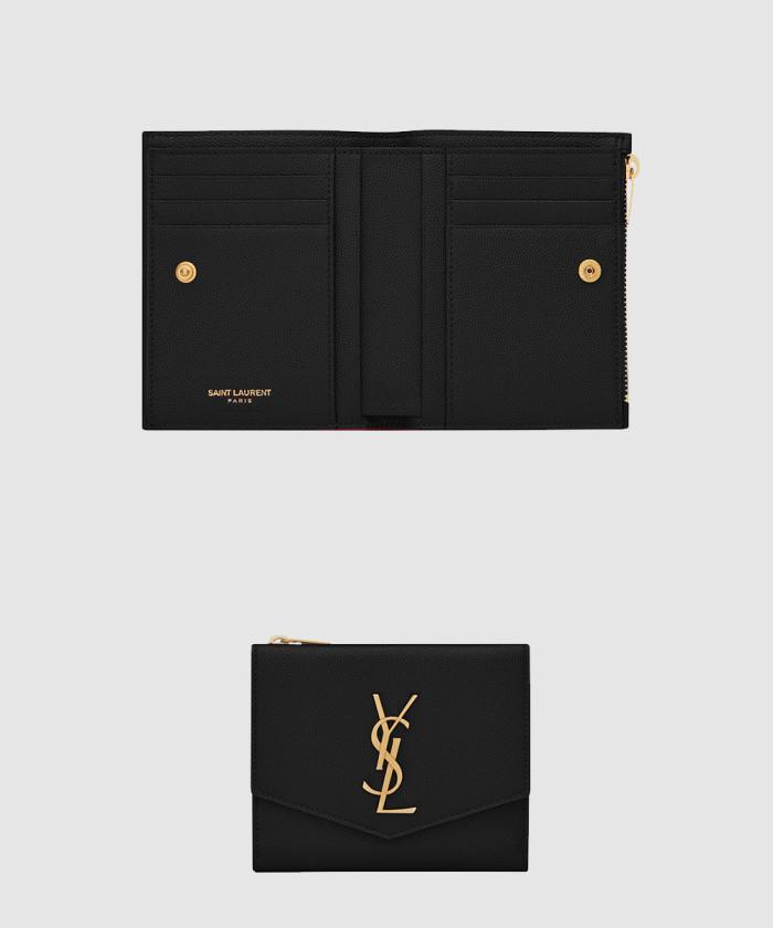 [SAINT LAURENT-생로랑]<br>그랑 드 뿌드르 엠보스드 가죽 소재의 UPTOWN 컴팩트 지갑 582296