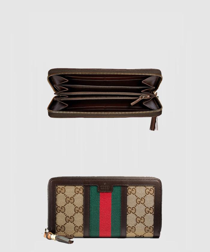 [GUCCI-구찌]<br>라니아 캔버스 GG 원단 지퍼형 가죽 지갑 353651