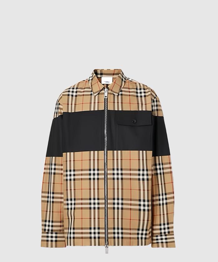 [BURBERRY-버버리]<br>컨트라스트 패널 체크 코튼 셔츠 집업 자켓 80367701